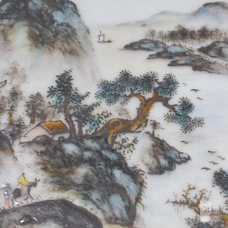 民国 粉彩山水图瓷板一组四件 - 图29